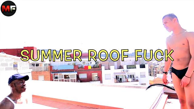 Interracial fuck on the rooftop - Summer roof sex