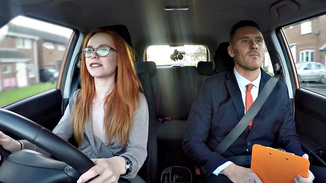 Public ginger babe doggystyled in car exam
