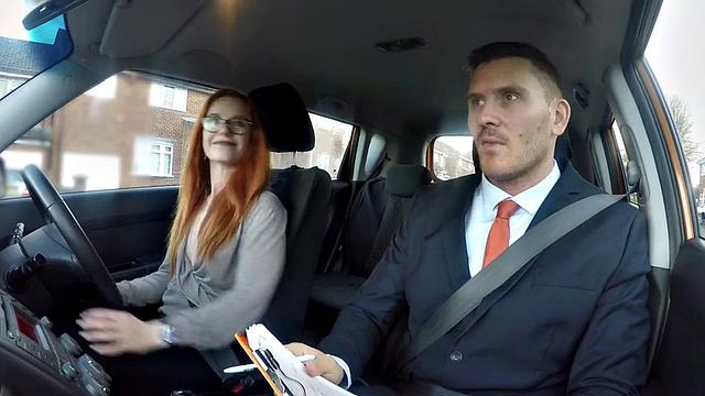 Public ginger babe doggystyled in car exam