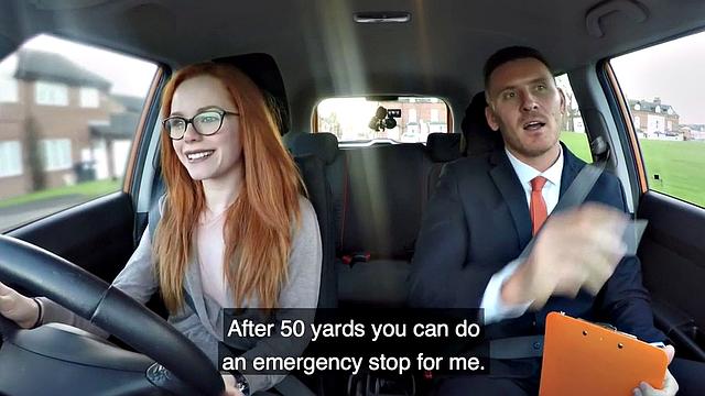 Public ginger babe doggystyled in car exam