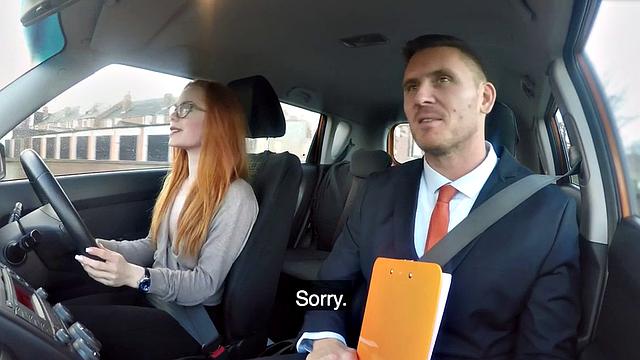 Public ginger babe doggystyled in car exam