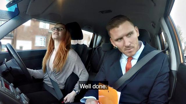 Public ginger babe doggystyled in car exam