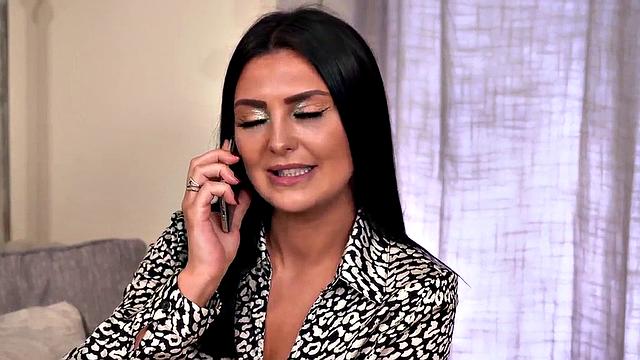 Voyeur CFNM babe on phone teases with dirty talk