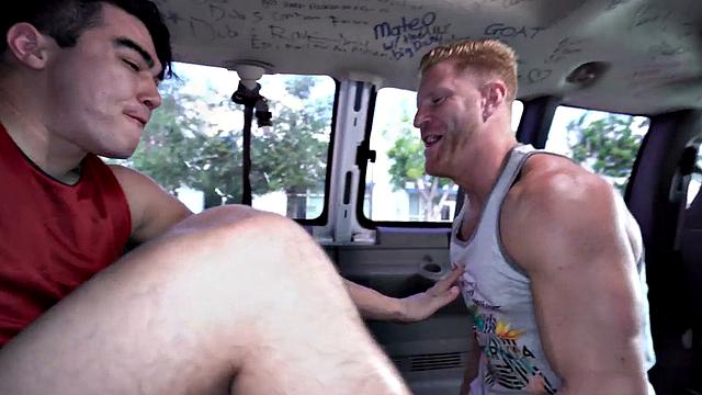 Fooled amateur str8 sucked by gay jock in public van