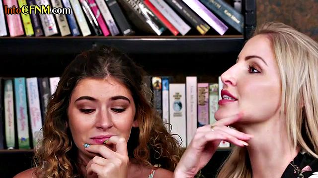 British cfnm babes jerking and sucking in threesome