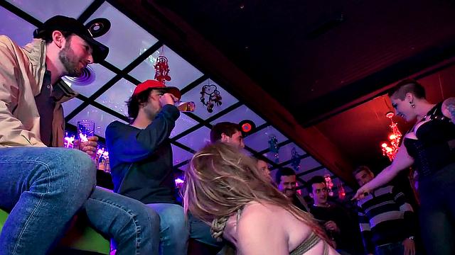 BDSM babe publicly groped and whipped during casting