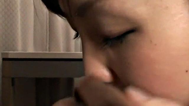 Cute petite Asian toyed then gives POV blowjob