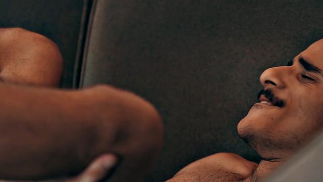 Eager Jock covers stud's face with cum after assfucking