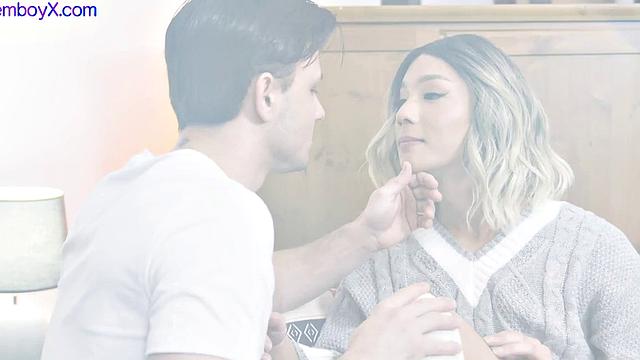 College uniform Asian femboy nailed by white stud