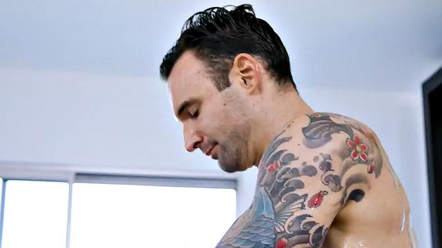 Oiled small tits babe gets fucked in shaved twat by BF