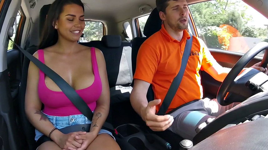 British student with big tits takes her driving instructor's hard cock in reverse cowgirl pose