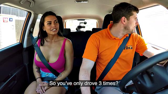 British student with big tits takes her driving instructor's hard cock in reverse cowgirl pose