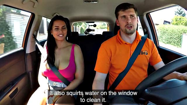 British student with big tits takes her driving instructor's hard cock in reverse cowgirl pose