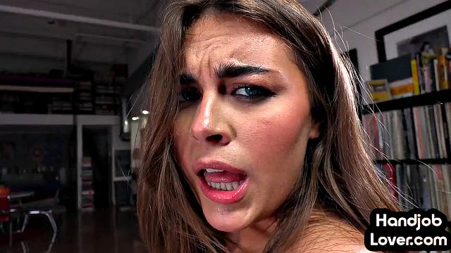 Teasing petite gives handjob