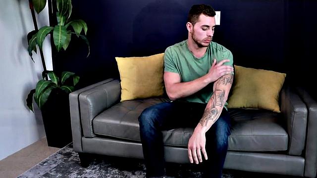 Sturdy tattoo amateur gets naked and jerks off for cumshot