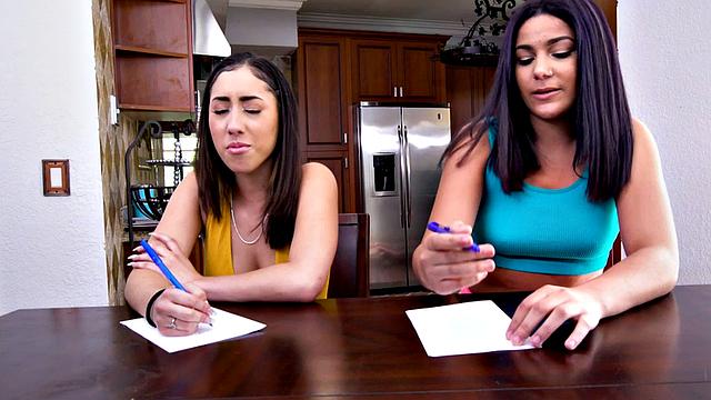 Kinky threesome with stepsis & her small tits Latina friend in the living room