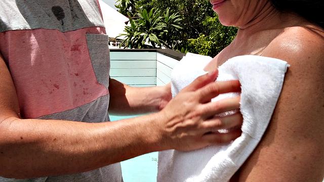 Carrie Anne with the pool boy