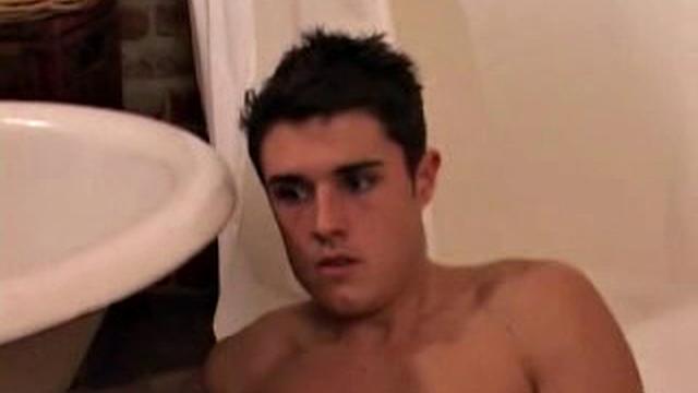 With the shower streaming down Hunter's naked body, he works up a boner and continues to stroke his hard cock, as he heads to the bedroom. After some determined self-pleasuring the young man blows his warm cum load.