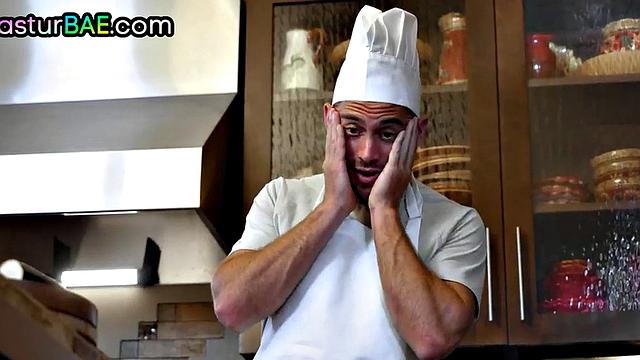 Masturb babe gets nailed in kitchen after getting caught