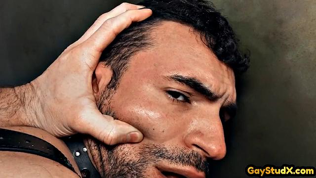Мускулистого волосатого тванка жёстко трахает парень