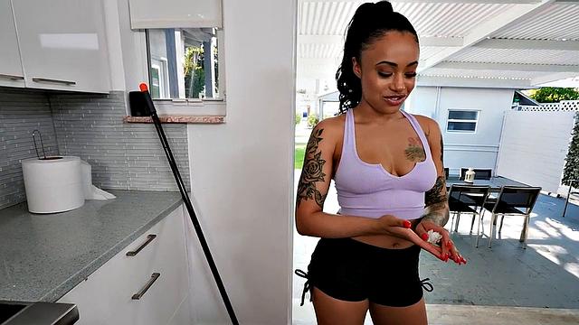 POV maid enjoys sucking boss dick after cleaning house