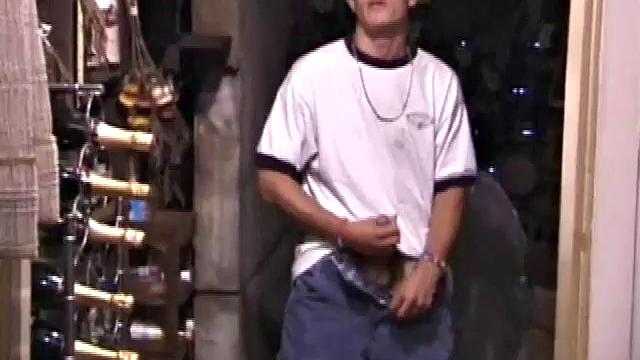 Str8 skater boy Dakota is alone and horny in a wine cellar, conveniently stocked with a few porn magazines. He unzips, pulls out his cock and has a boner in no time.