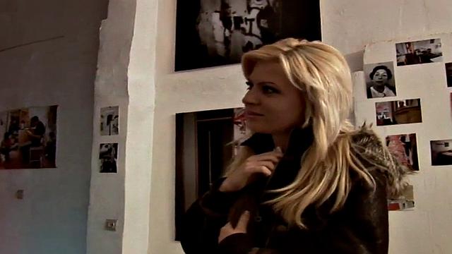 Blonde amateur enjoys outdoor POV blowjob with close-ups of her tight pussy