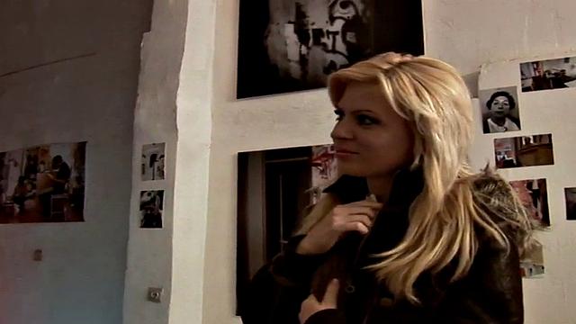 Blonde amateur enjoys outdoor POV blowjob with close-ups of her tight pussy