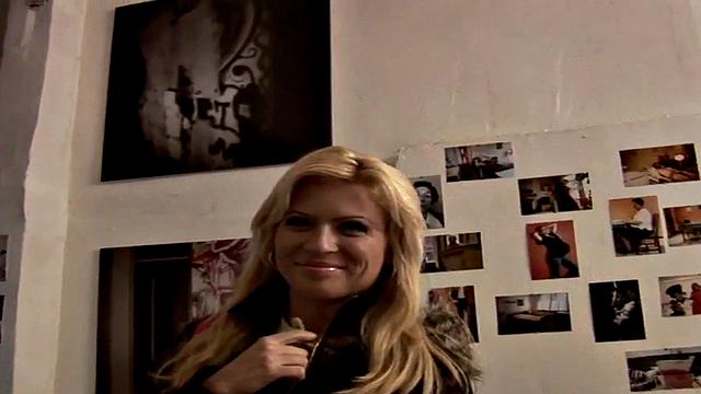 Blonde amateur enjoys outdoor POV blowjob with close-ups of her tight pussy