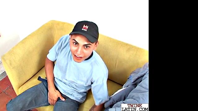 Latin twink strips and fingers butt before wanking solo