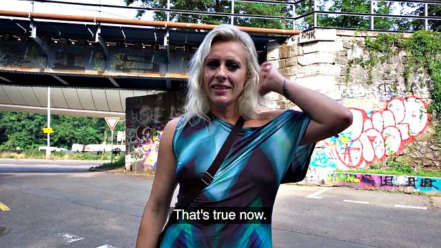 Public MILF fucked by big white dick in wet pussy