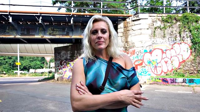 Public MILF fucked by big white dick in wet pussy