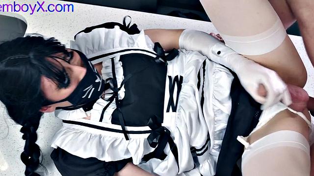 Trap femboy maid seducing the boss