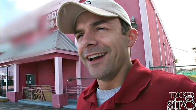Athletic straight stud gets intense surprise at the glory hole with a hung gay guy