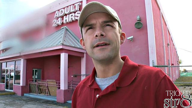 Athletic straight stud gets intense surprise at the glory hole with a hung gay guy