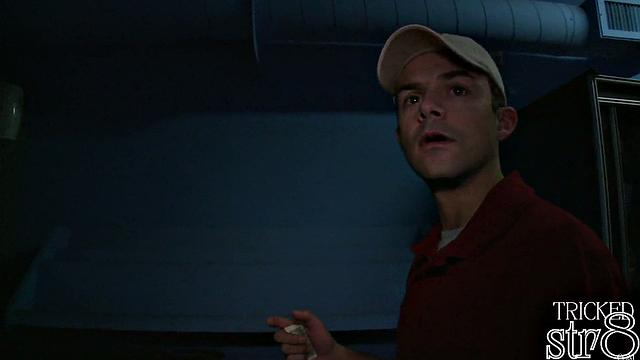 Athletic straight stud gets intense surprise at the glory hole with a hung gay guy