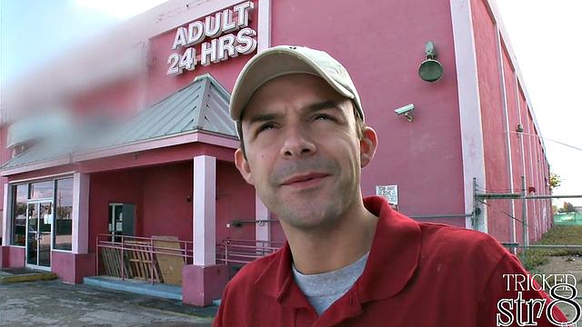 Athletic straight stud gets intense surprise at the glory hole with a hung gay guy