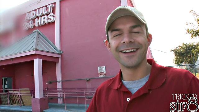 Athletic straight stud gets intense surprise at the glory hole with a hung gay guy