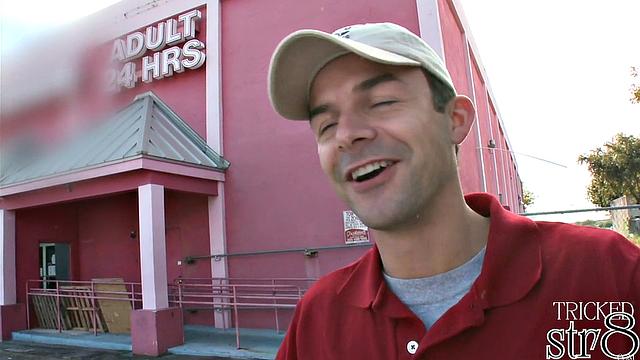 Athletic straight stud gets intense surprise at the glory hole with a hung gay guy