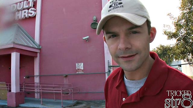 Athletic straight stud gets intense surprise at the glory hole with a hung gay guy