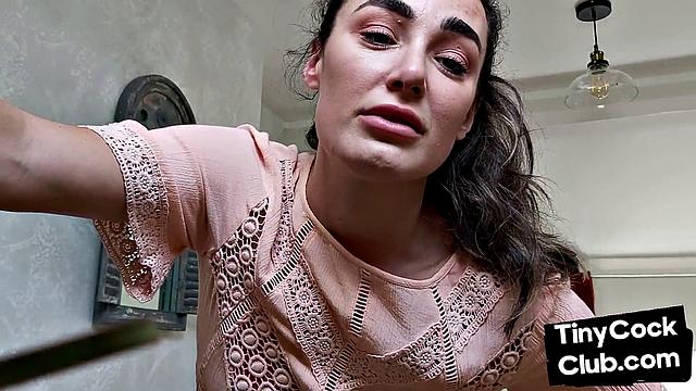 Femdom CFNM babe mocking small cock and teasing