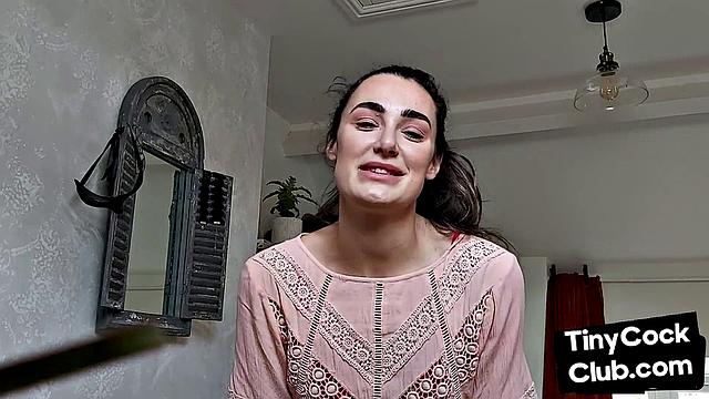 Femdom CFNM babe mocking small cock and teasing