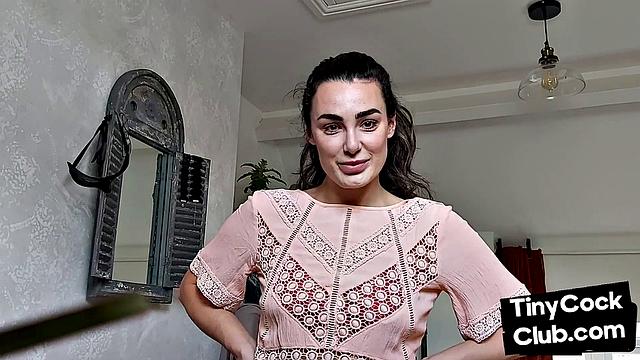 Femdom CFNM babe mocking small cock and teasing