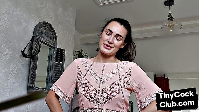 Femdom CFNM babe mocking small cock and teasing