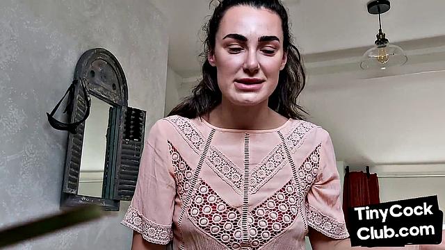 Femdom CFNM babe mocking small cock and teasing