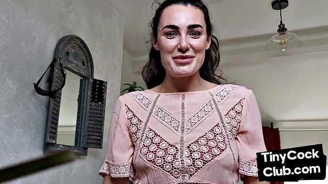 Femdom CFNM babe mocking small cock and teasing