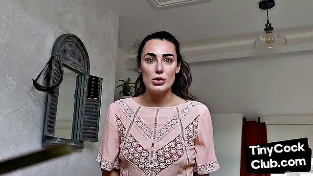 Femdom CFNM babe mocking small cock and teasing
