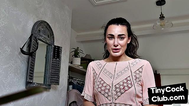 Femdom CFNM babe mocking small cock and teasing