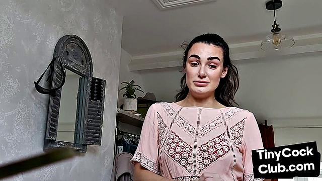 Femdom CFNM babe mocking small cock and teasing