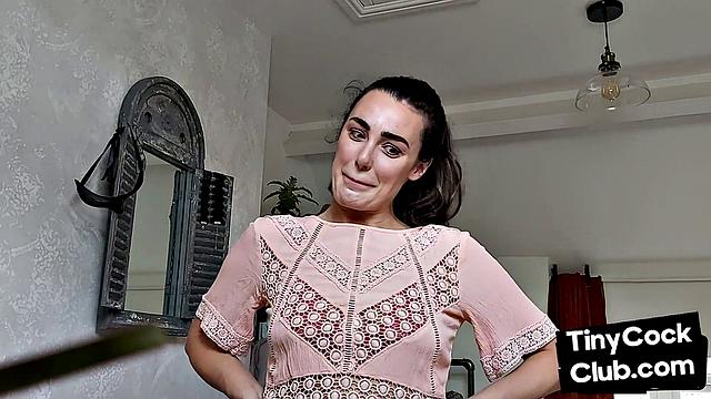 Femdom CFNM babe mocking small cock and teasing